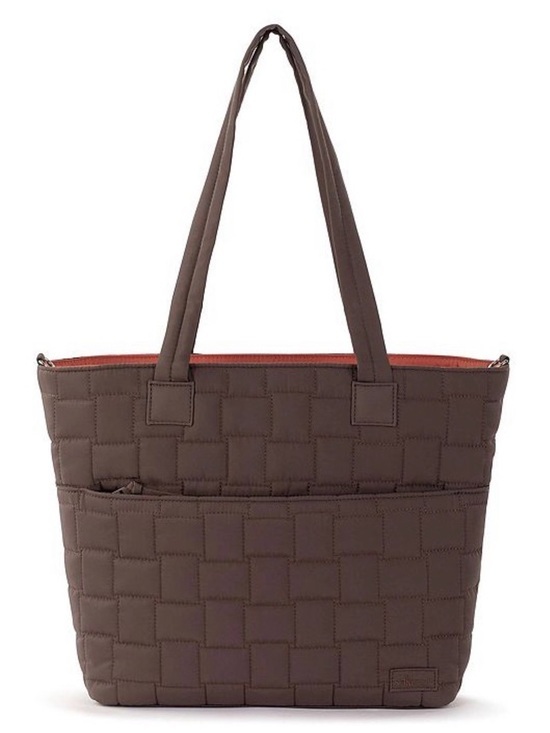 Sakroots Handbags - Sakroots Quilted Brown Tote with Crossbody Strap - Orange on Top - Med Size